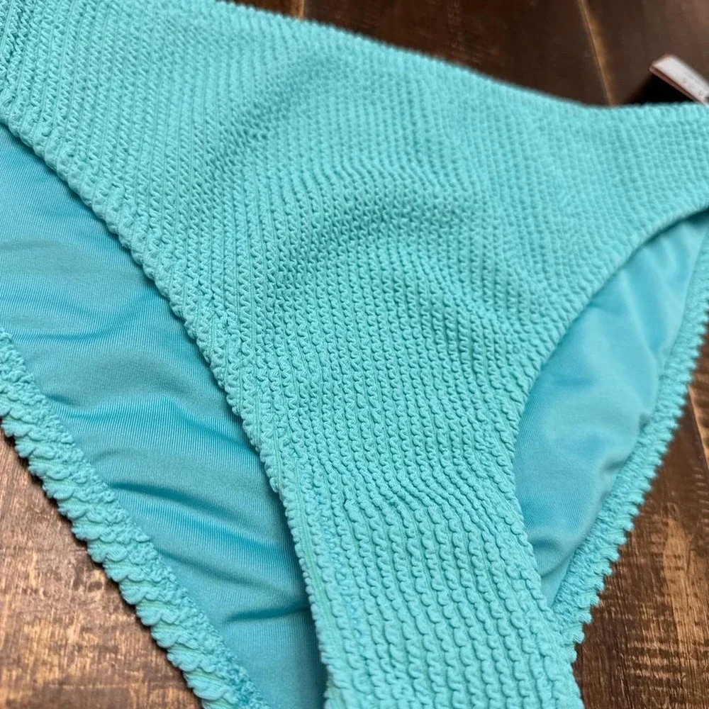 Shade and Shore Blue Bikini Bottoms Mid Rise High Leg Cheeky